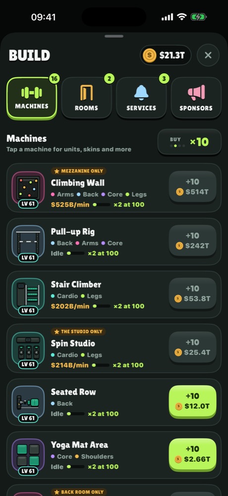 The build sheet with machines, rooms and services